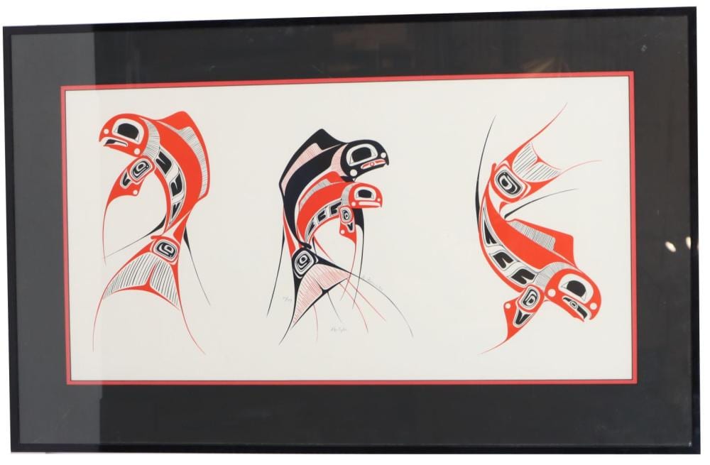 danny dennis born 1951 native canadian life cycle of a salmon triptych · Sarasota Estate Auction · 2025-06-08 Danny Dennis comparable auction result: danny dennis born 1951 native canadian life cycle of a salmon triptych