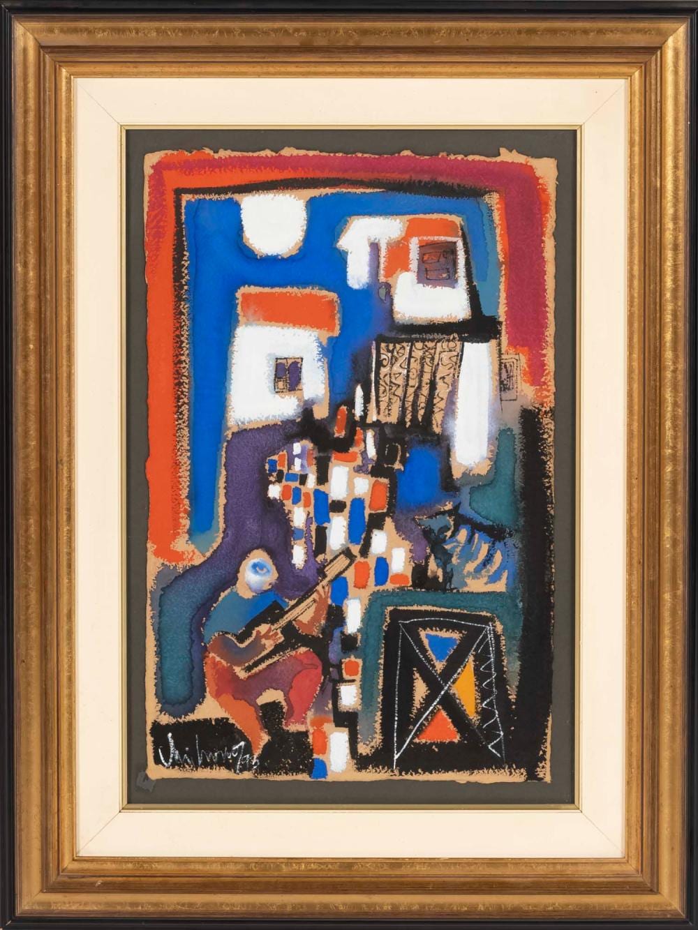 Roberto Chichorro comparable auction result: roberto chichorro n 1941 figura a tocar guitarra t cnica mista sobre papel dim aprox 51 x 33 5 cm