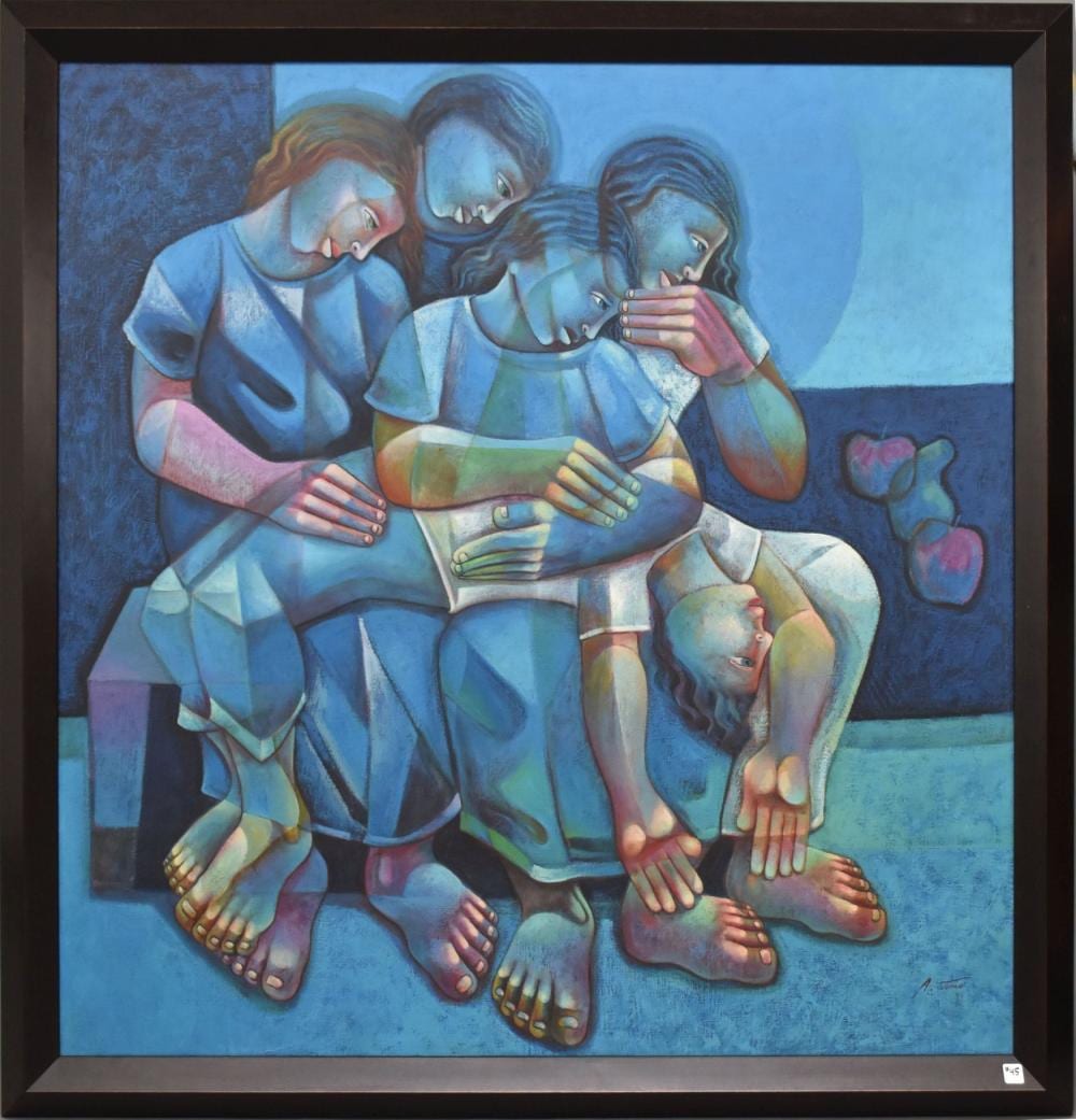 Adelio Sarro comparable auction result: adelio sarro brazil b 1950 rosas de hiroshima large oil on canvas 58 x 58 with 3 1 2 inch frame all the way around 130 x 130 cm