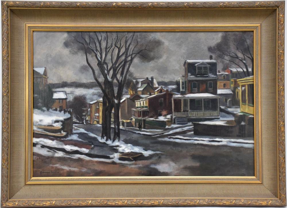 Giovanni Martino comparable auction result: giovanni martino american 1908 1997 late snow town view canvas is 20x 30 inches overall frame size 27 x 37 inches