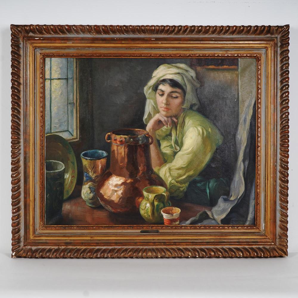 francisco ribera original oil on canvas the crockery vendor signed · Lion and Unicorn · 2025-06-01 Francisco Ribera comparable auction result: francisco ribera original oil on canvas the crockery vendor signed