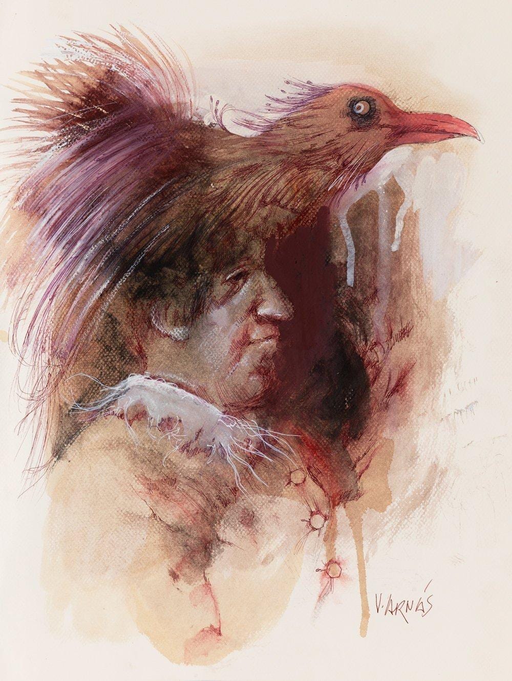 Vicente Arnás Lozano comparable auction result: vicente arn s lozano madrid 1949 nest head 2025 mixed media on paper signed in the lower right corner titled on the back