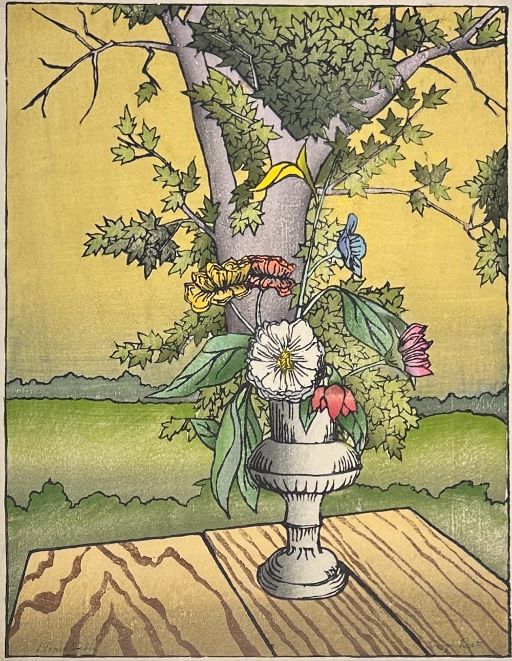 Luigi Rist comparable auction result: luigi rist 1888 1959 picnic table 1959 color woodblock print 15 1 4 x 11 3 4 image 23 3 4 x 20 framed