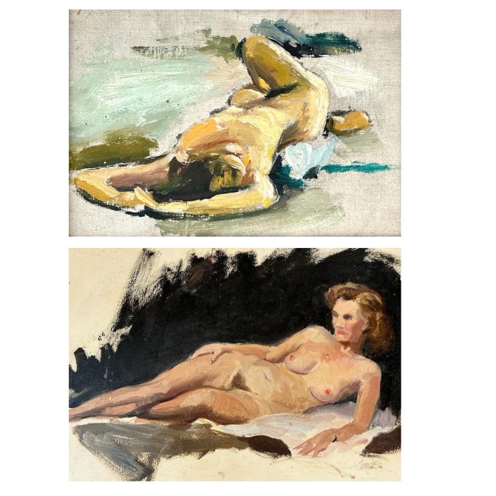 Courtney Allen comparable auction result: courtney allen 1896 1969 lot of 2 female nudes one by allen one unknown oils on panels allen 10 1 2 x 15 14 x 18 1 2 framed unknown 7 x 10 9 1 2 x 12 1 2 framed