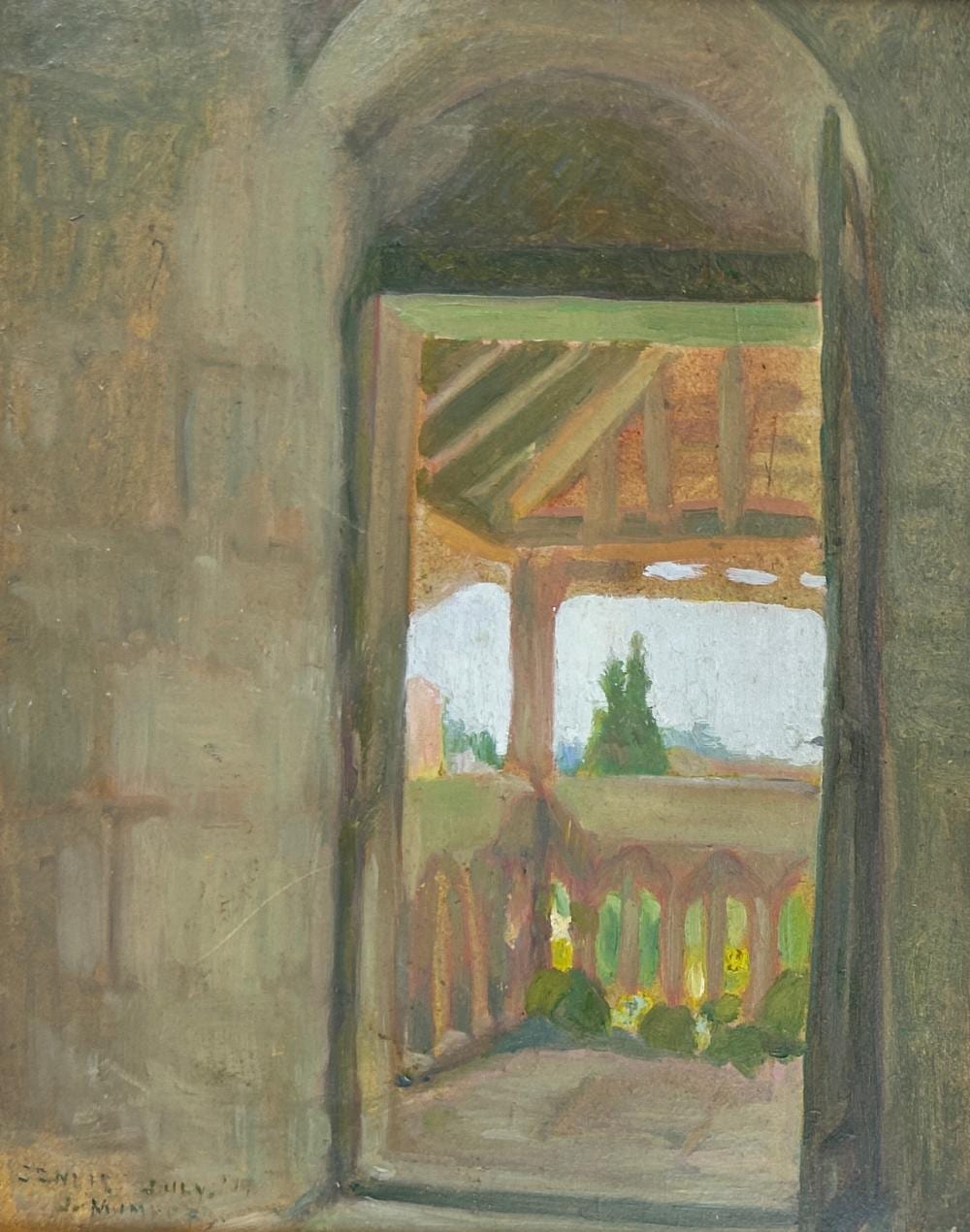 Jane Jarvis Mumford comparable auction result: jane jarvis mumford 1878 1948 view at senlis 1917 oil on panel 16 x 13 19 1 2 x 16 1 2 framed