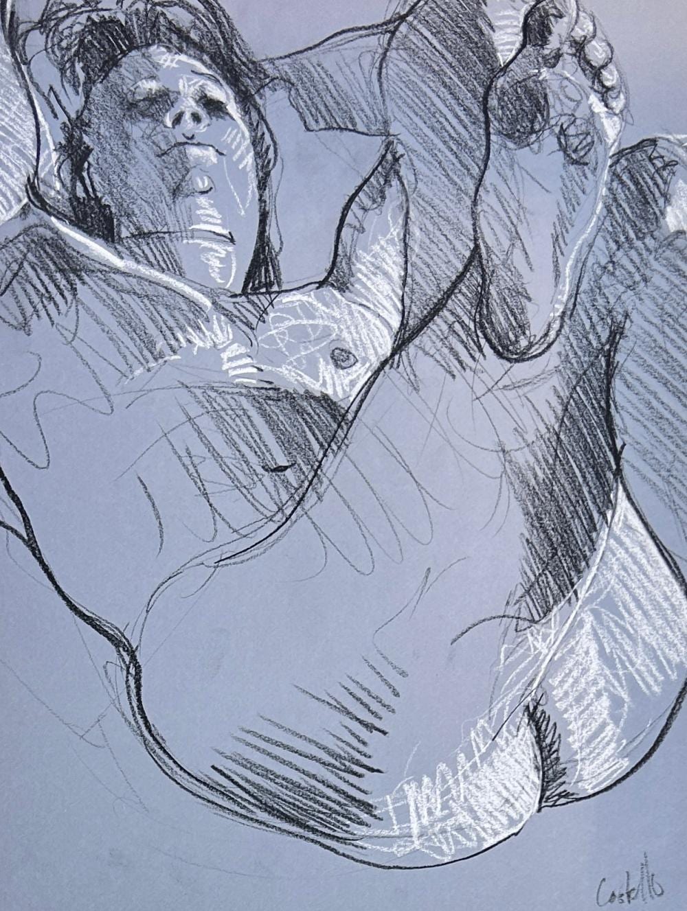 Michael Costello comparable auction result: michael costello 20 21st c male reclining charcoal pencil on paper 15 1 2 x 12 sight 20 1 2 x 17 framed