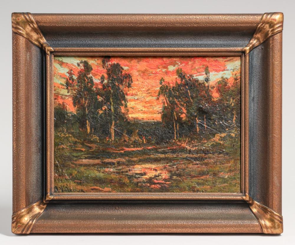 Manuel Valencia comparable auction result: manuel valencia 1856 1935 california sunset eucalyptus oil painting c1910