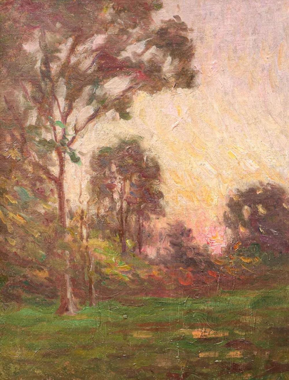 Charles F. Chamberlain comparable auction result: charles franklin chamberlain 1871 1947 impressionist painting sunset trees c1920s