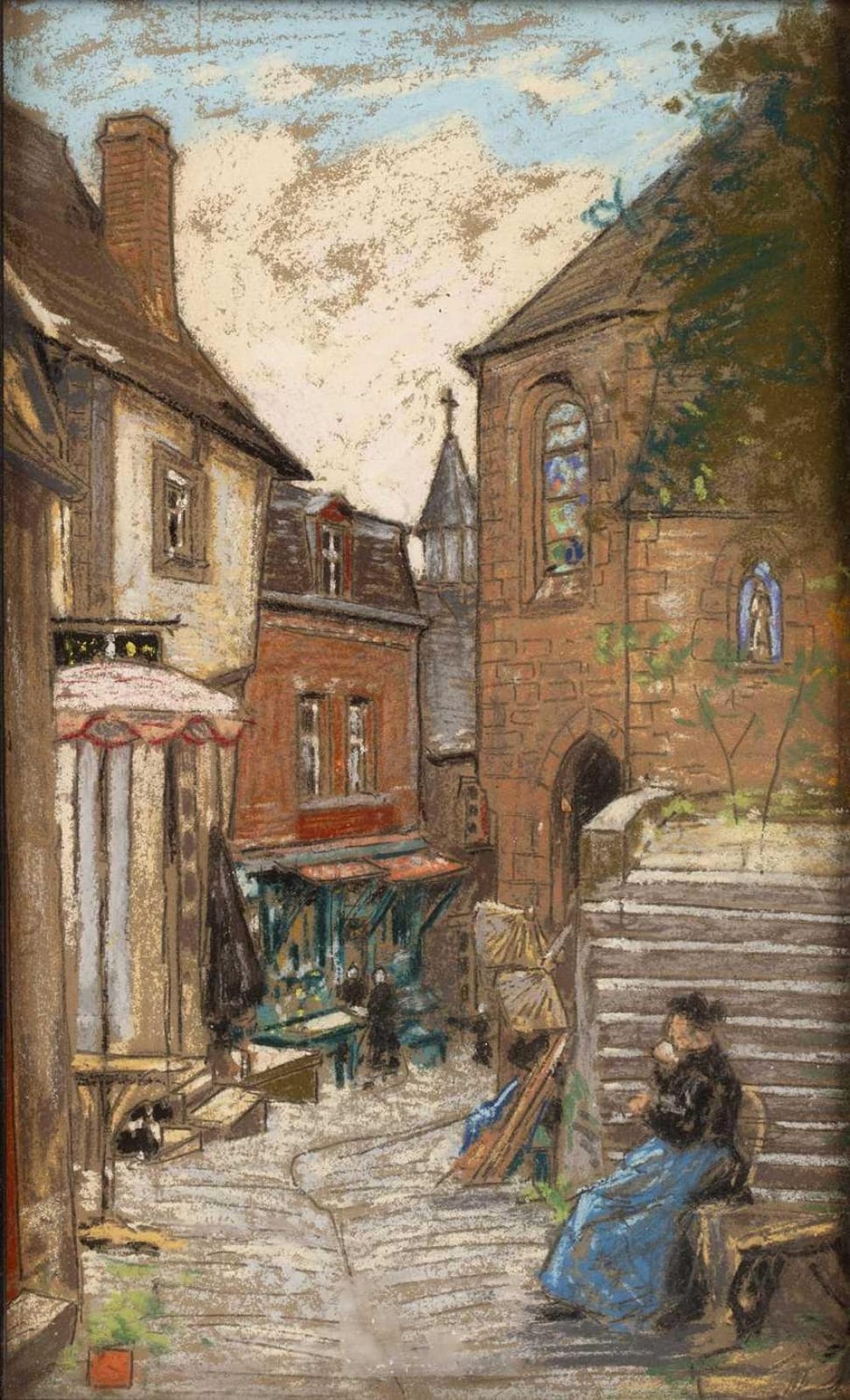 Nicolaas Wilhelm Jungmann comparable auction result: nico jungmann 1872 1935 narrow street scene near mont st michel normandy signed with monogram lower left pastel 30 x 19cm