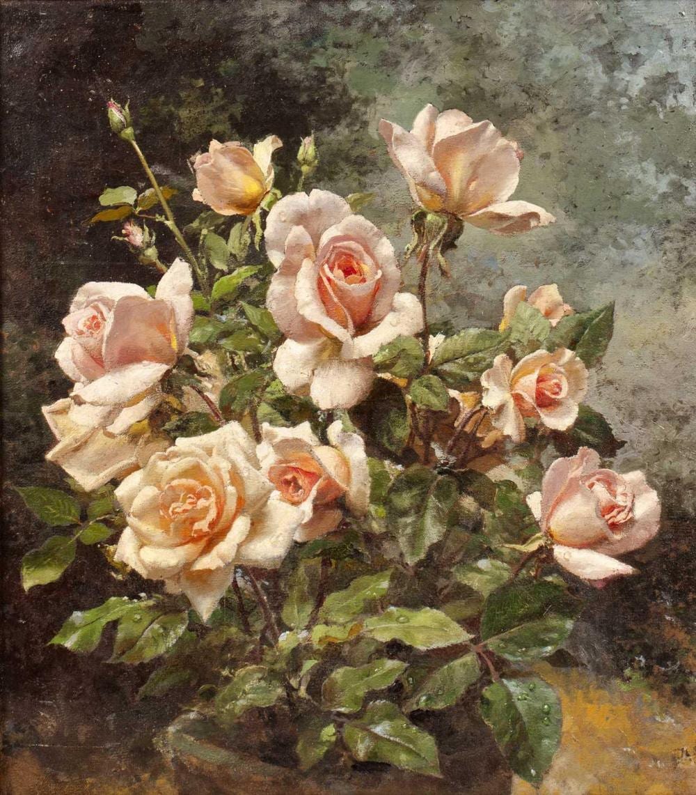 fortunino matania 1881 1963 pink flowers signed with initials lower right oil on canvas 42 x 36cm · Mallams · 2025-06-18 Fortunino Matania comparable auction result: fortunino matania 1881 1963 pink flowers signed with initials lower right oil on canvas 42 x 36cm