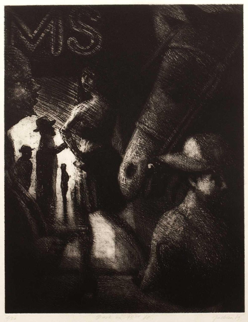 Bill Jacklin comparable auction result: bill jacklin b 1942 dusk on 42nd street 1989 4 30 signed dated titled and numbered in pencil in the margin etching 69 x 58cm unframed
