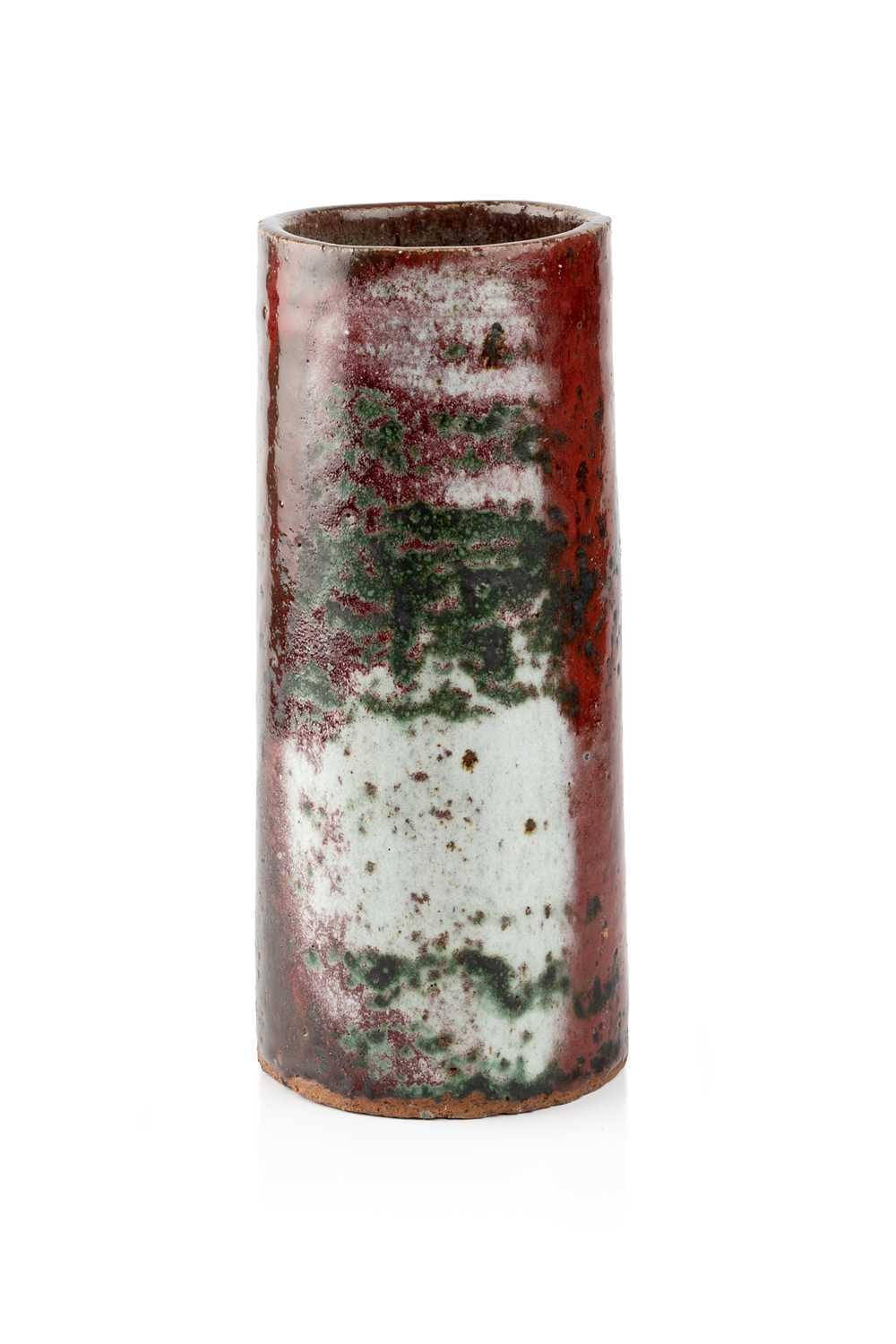 Derek Davis comparable auction result: derek davis 1926 2008 cylindrical vase with red and green glaze signed 24cm high