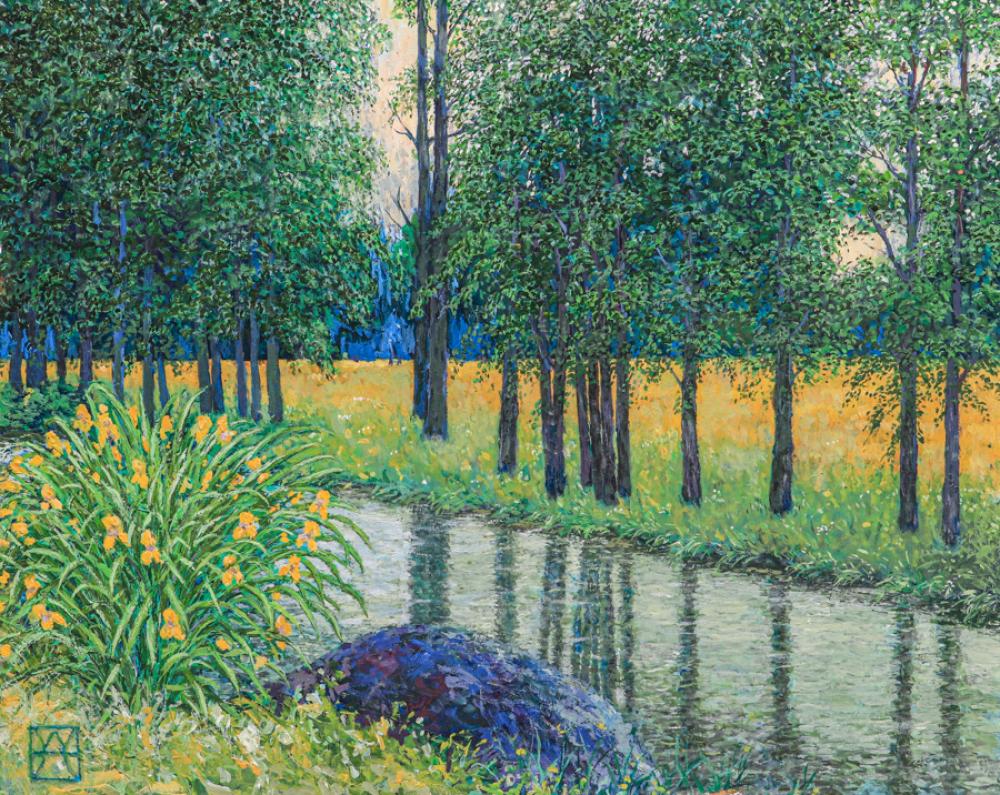 Wally Ames comparable auction result: wally ames born 1942 colorful springtime vermont painting
