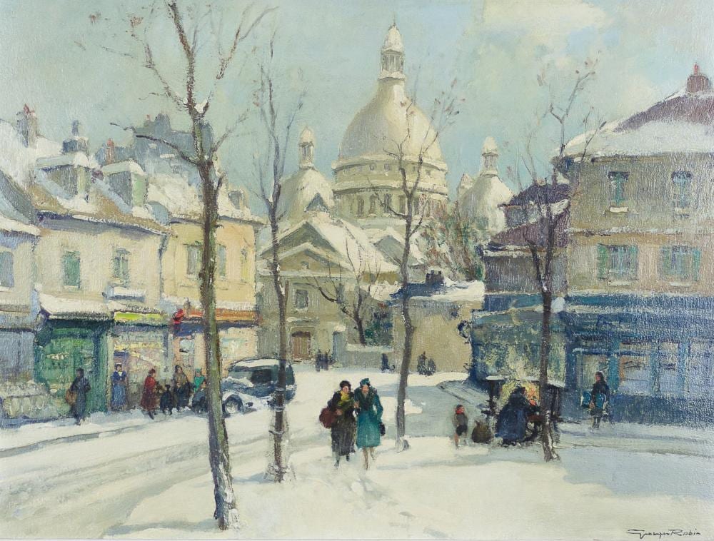 Georges Robin comparable auction result: georges robin walking in the snow town