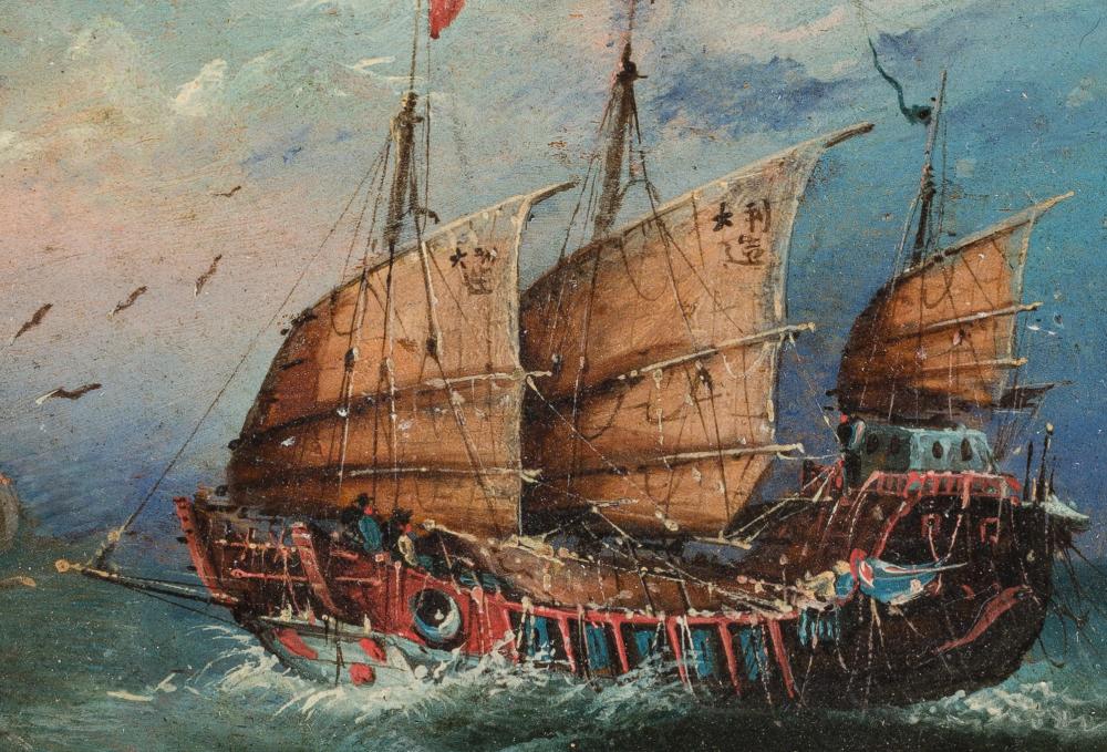 A MINIATURE OIL PAINTING OF A JUNK, 19TH CENTURY sold by Galerie Zacke, lot 207 — auction record photograph