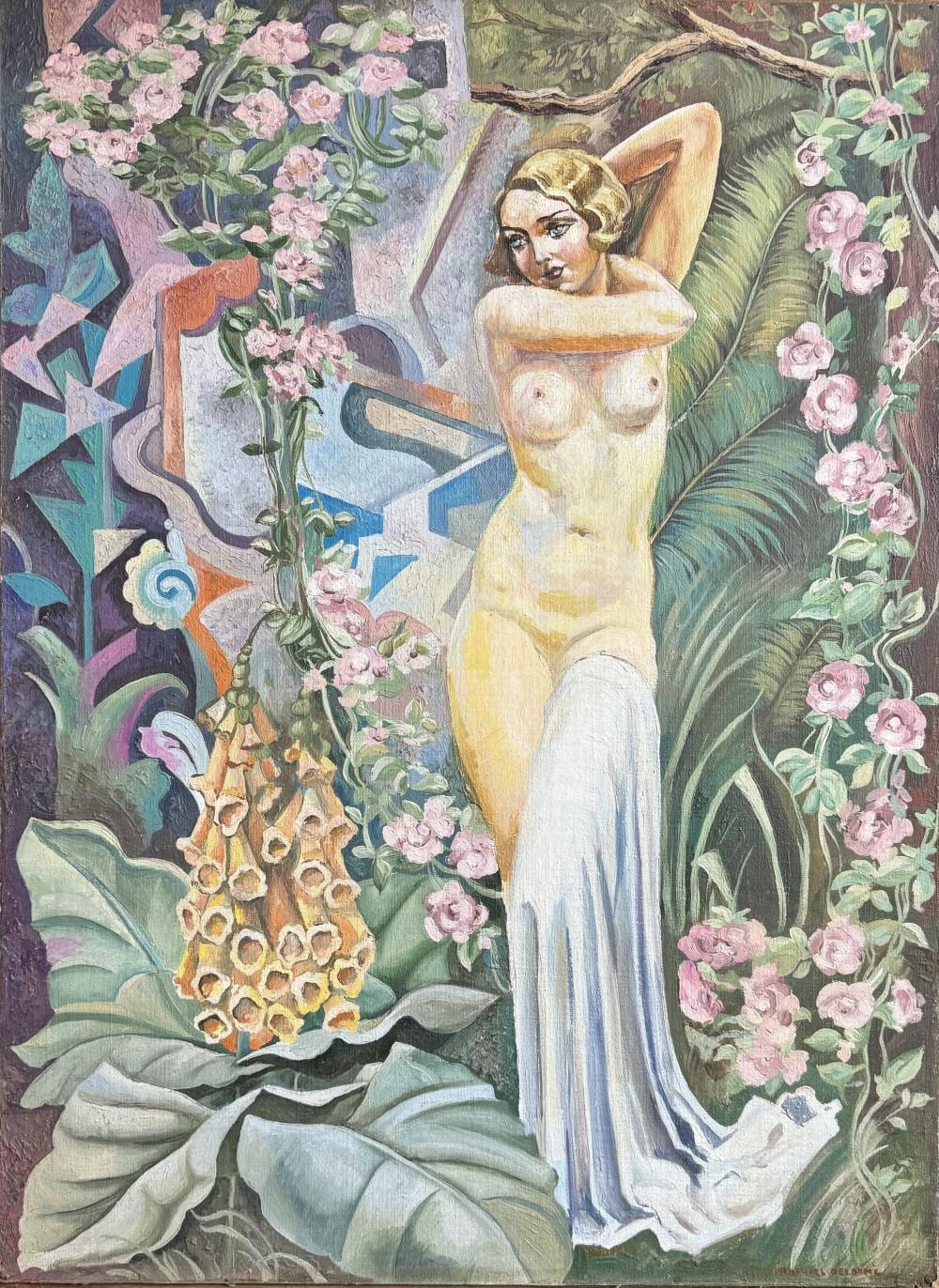 Raphaël Delorme comparable auction result: rapha l delorme 1885 1962 femme nue debout dans un d cor floral