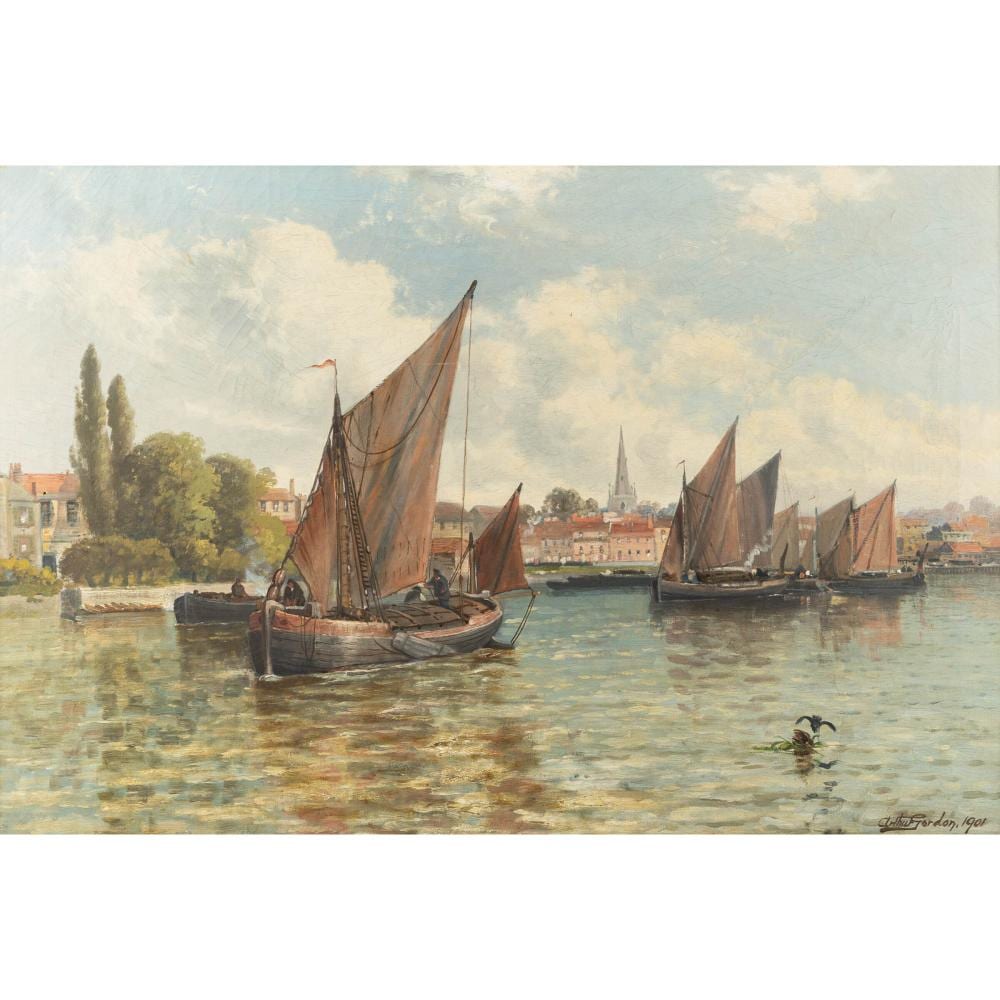 arthur gordon 1883 1904 barges coming up with the tide hammersmith 1901 · Waddington's · 2025-06-12 Gordon Arthur Meadows comparable auction result: arthur gordon 1883 1904 barges coming up with the tide hammersmith 1901