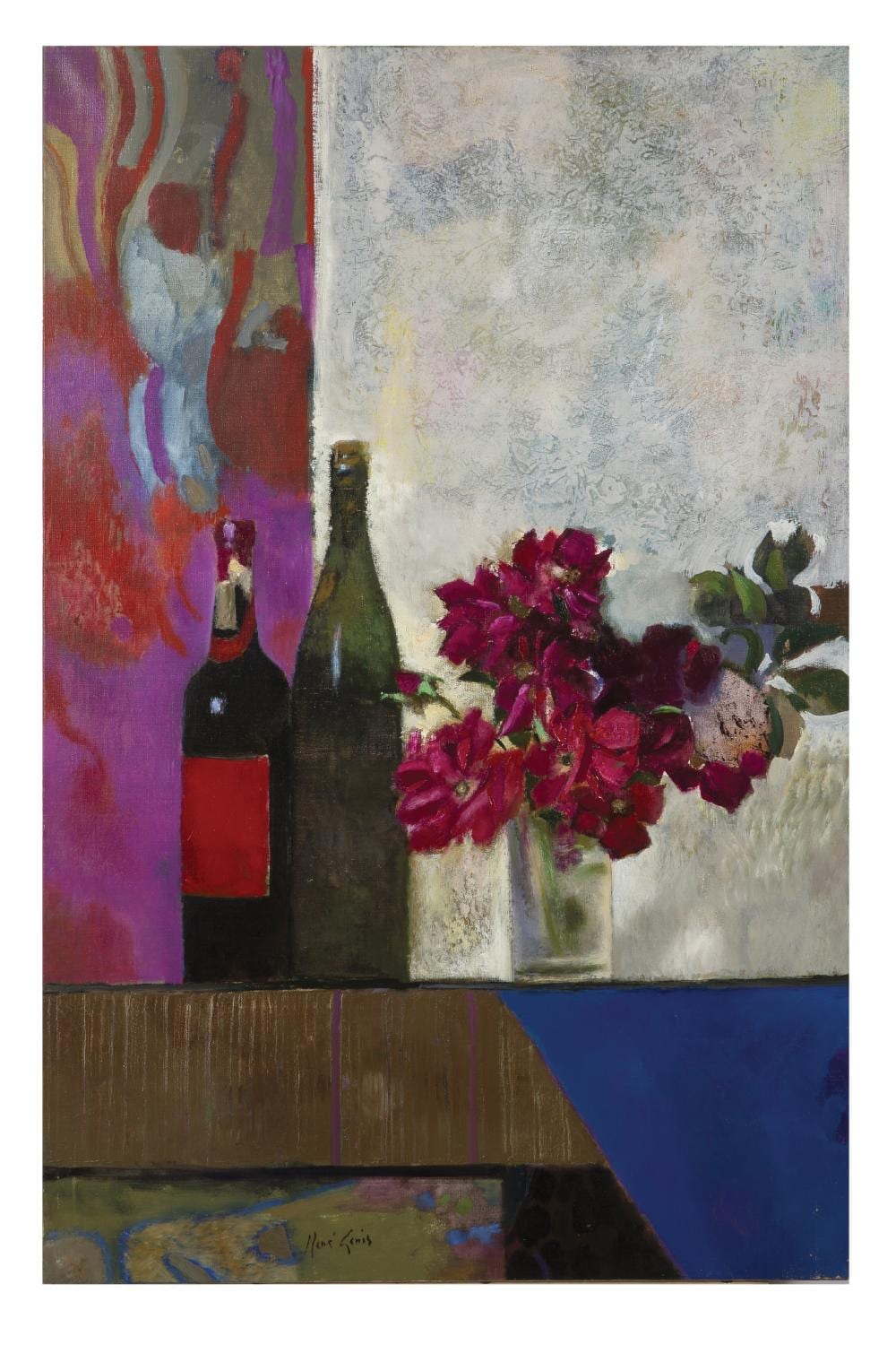 René Genis comparable auction result: ren genis 1922 2004 roses rouges aux deux bouteilles