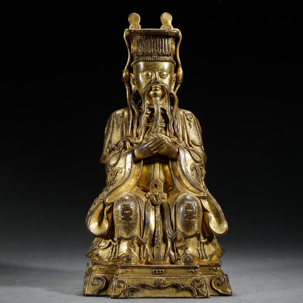GILDED BRONZE STATUE OF WENCHANG GOD sold by Eden Fine Antiques Galleries LLC, lot 471 — auction record photograph