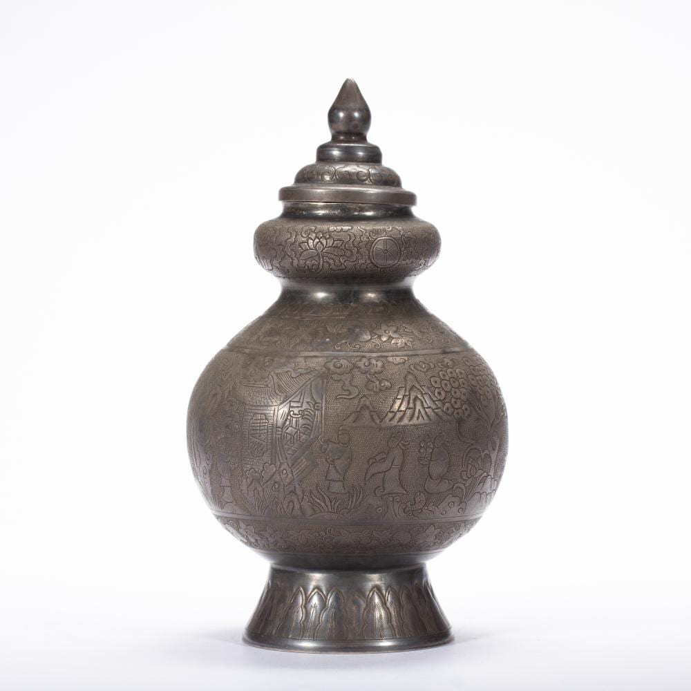 SILVER - COVERED JAR WITH ENGRAVED HUMAN - FIGURE PATTERNS sold by Eden Fine Antiques Galleries LLC, lot 194 — auction record photograph