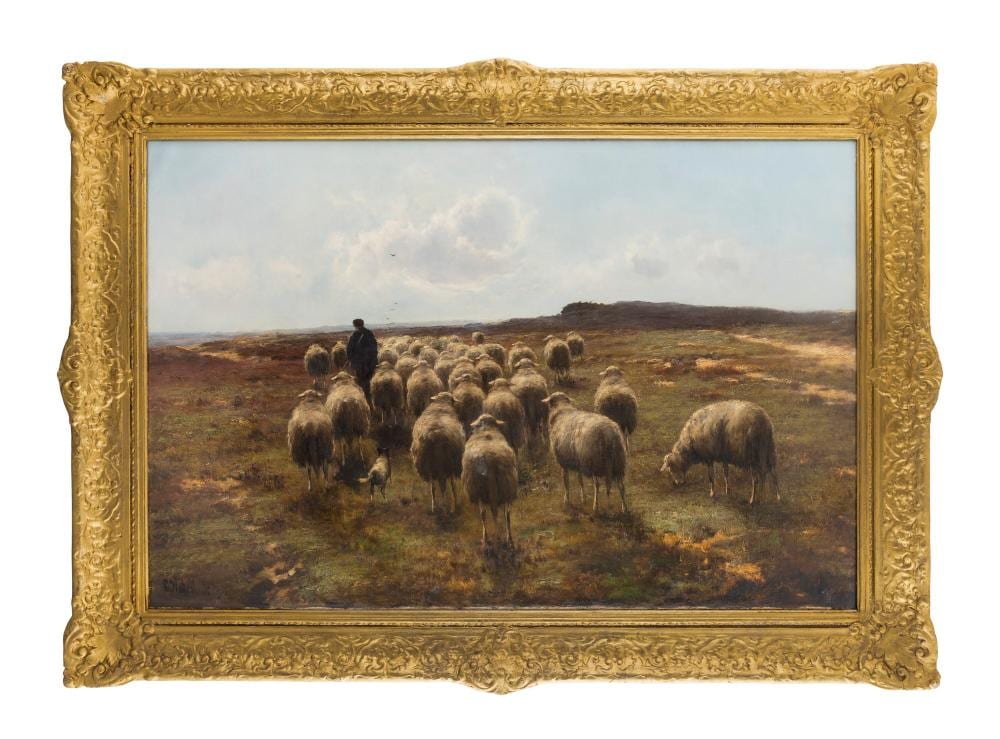 Cornelis (1844) Westerbeek comparable auction result: cornelis westerbeek dutch 1844 1903 a shepherd driving his flock oil on canvas 60 x 90cm