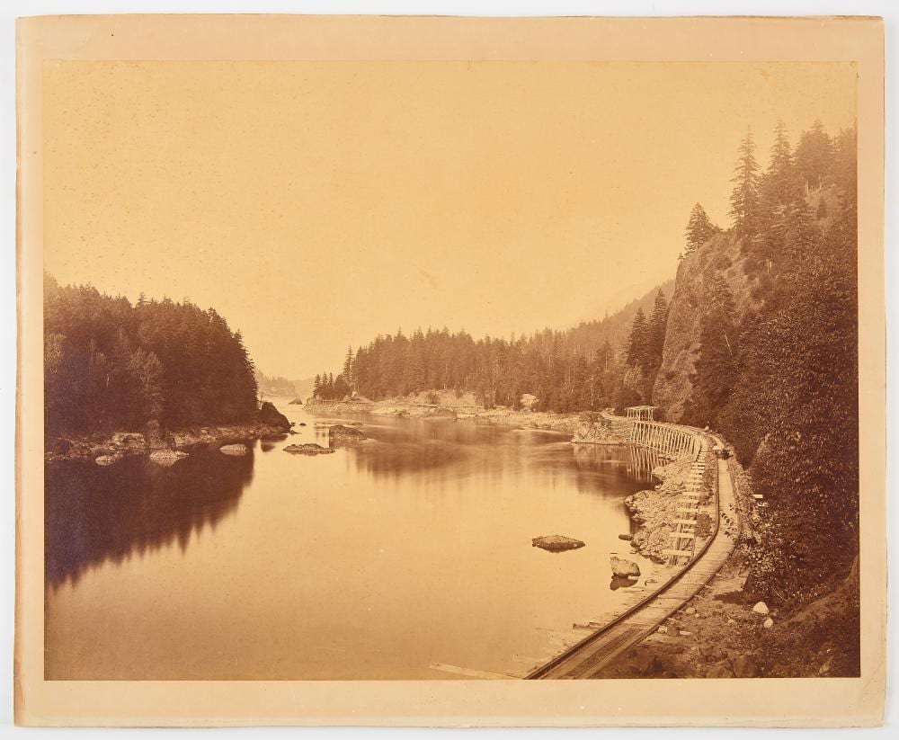 Carleton E. Watkins comparable auction result: carleton e watkins oregon portage railroad along columbia river photograph