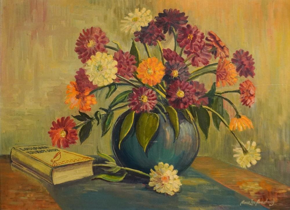 Amos Lee Armstrong comparable auction result: amos lee armstrong american 1899 1969 still life with book and vase of flowers circa 1945 oil on canvas frame 25 3 4 x 33 3 4 in 65 4 x 85 7 cm
