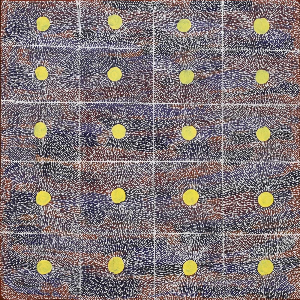 Katie Kemarre comparable auction result: katie morton kemarre bush flowers acrylic on belgian linen 62cm x 62cm