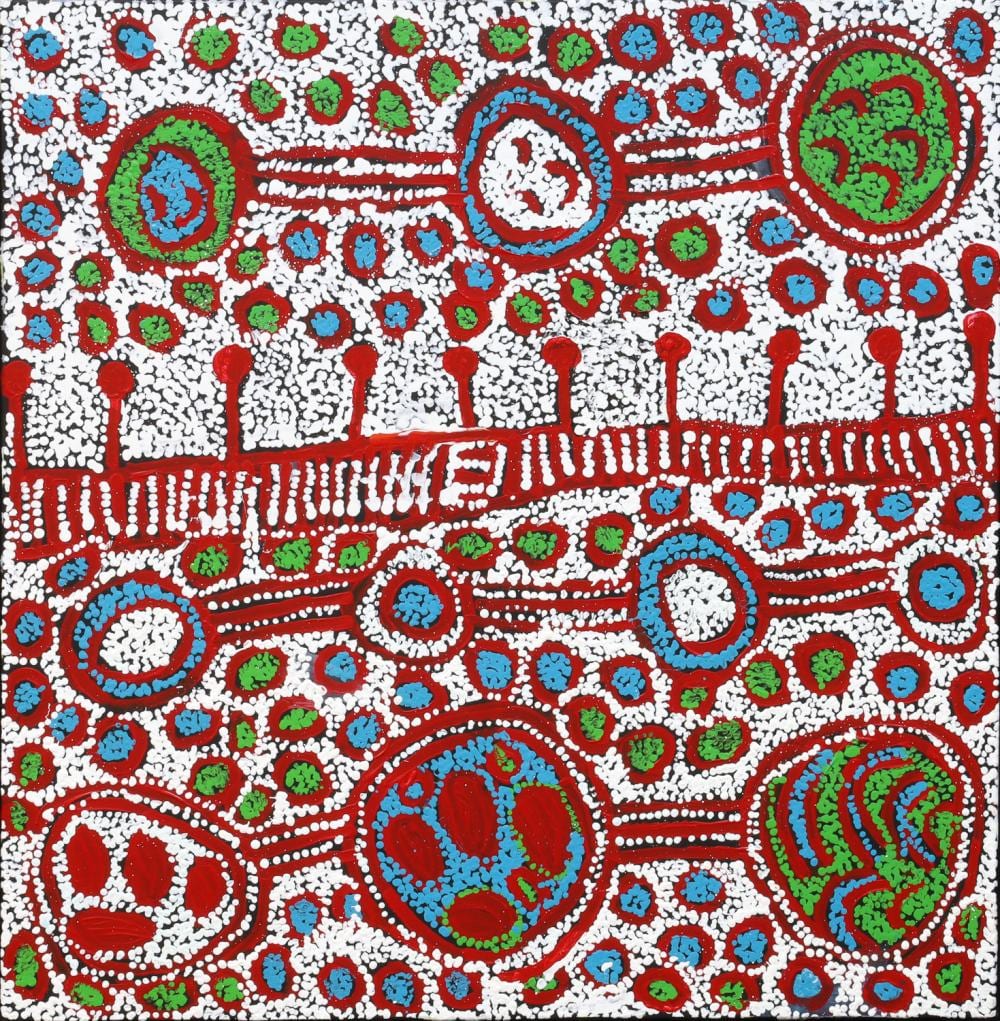 Yinarupa Nangala comparable auction result: yinarupa nangala ngamurra dreaming acrylic on linen 81cm x 80cm