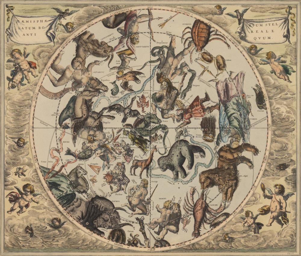Andreas Cellarius comparable auction result: andreas cellarius a hand coloured celestial chart of the constellations of the northern hemisphere image size 17 x 20 in 43 2 x 50 8 cm