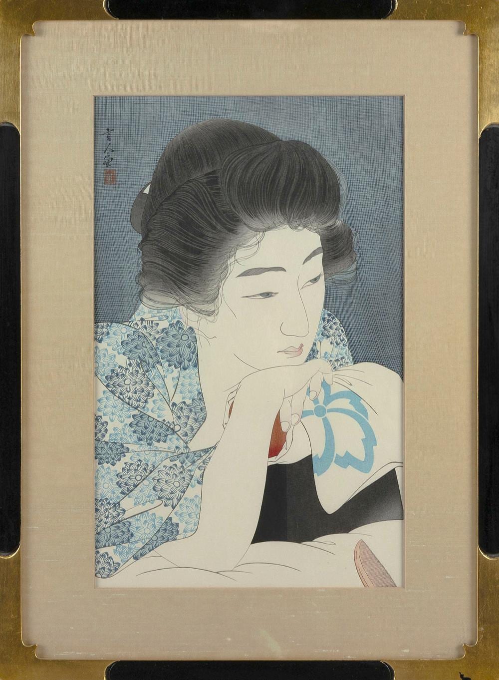 Torii Kotondo comparable auction result: torii kotondo japan 1900 1976 morning hair woodblock print dai oban tate e 16 x 10 sight framed 22 5 x 16 5