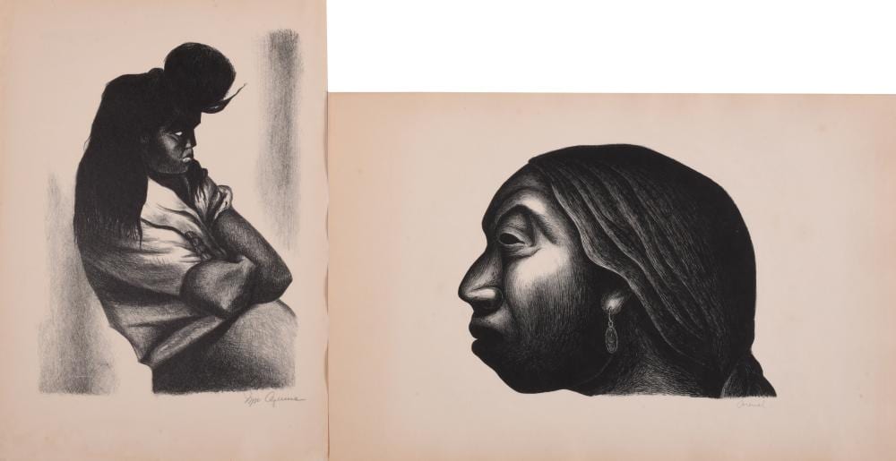 Ignacio Aguirre comparable auction result: ignacio aguirre mexican 1900 1990 en la cola del carbon and mujer de taxco 1947 lithograph