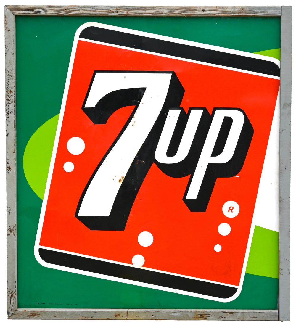 Vintage 7Up Soda Large Tin Litho Sign sold by Mebane Antique Auction, lot 57 — auction record photograph