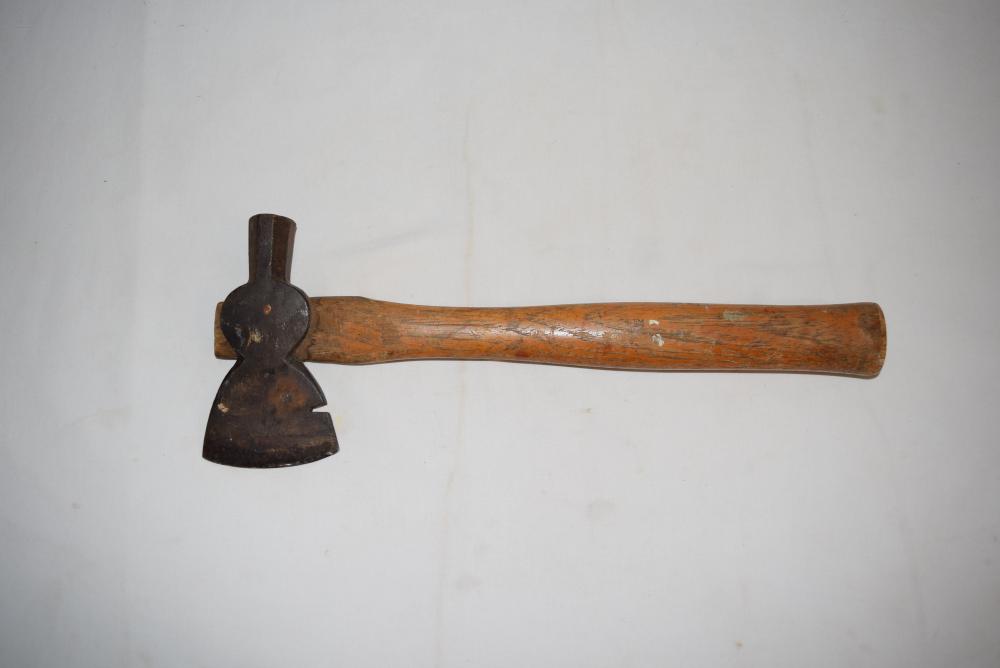 Antique-style hand shingling hatchet with a wooden handle and dark metal head.