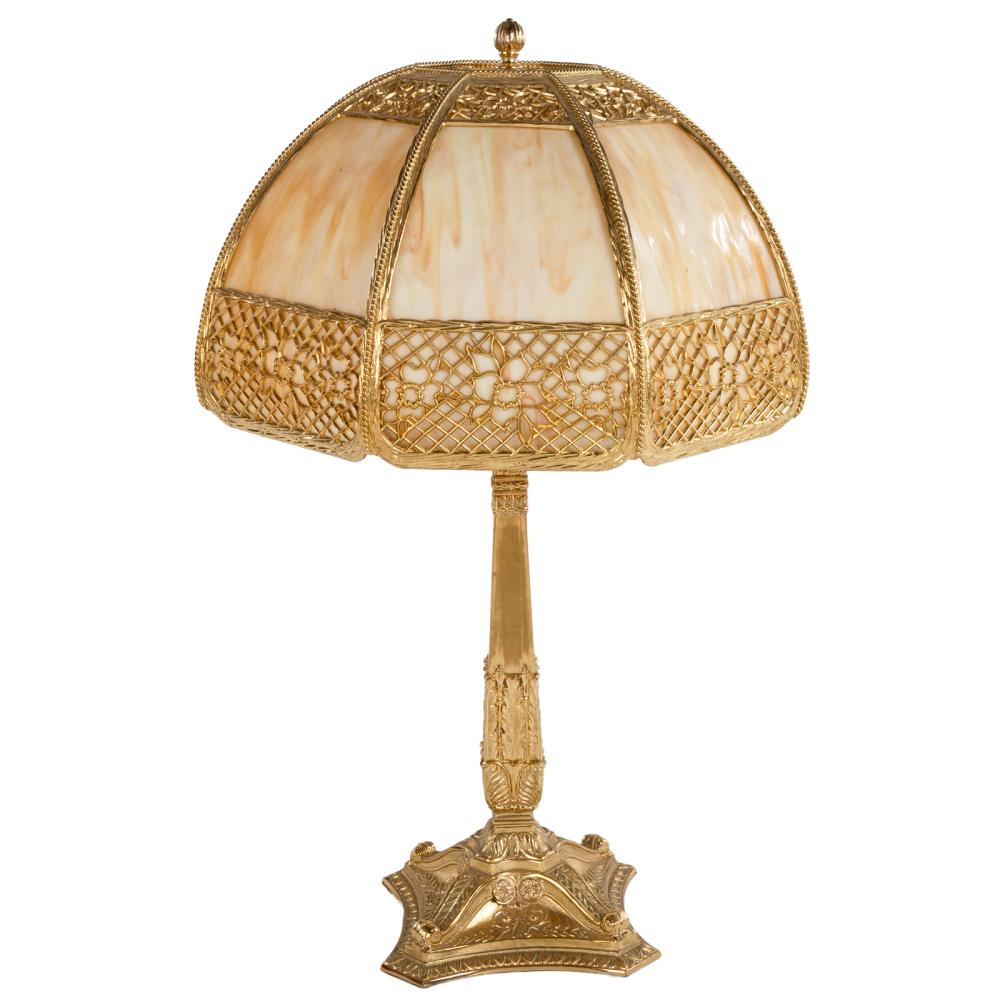 A Bradley & Hubbard Slag Glass Table Lamp sold by Alex Cooper, lot 1500 — auction record photograph