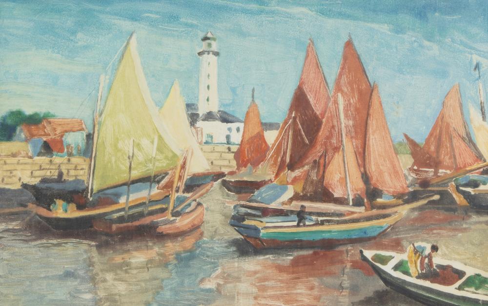 Alphonse Mora comparable auction result: alphonse mora 1891 1977 oil on panel marina signed