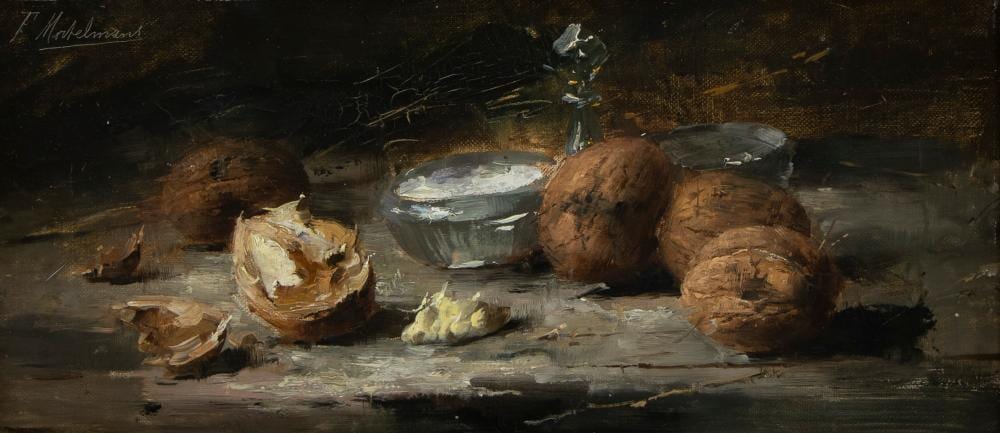 frans mortelmans 1865 1936 oil on canvas still life with walnuts signed · Maison Jules Veilinghuis · 2025-06-21 Frans Mortelmans comparable auction result: frans mortelmans 1865 1936 oil on canvas still life with walnuts signed