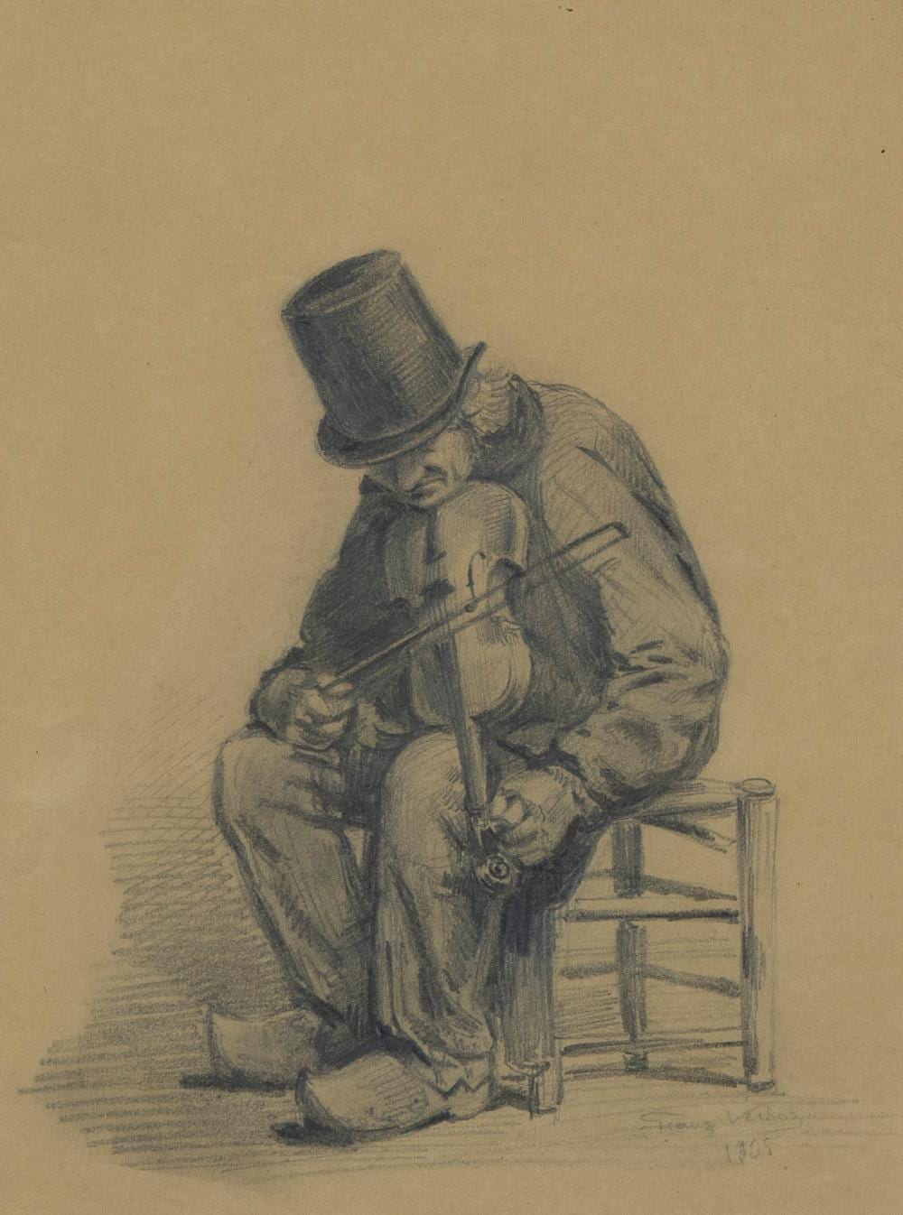 frans verhas 1827 1897 pencil drawing the violinist signed and dated 1865 · Maison Jules Veilinghuis · 2025-06-21 Frans Verhas comparable auction result: frans verhas 1827 1897 pencil drawing the violinist signed and dated 1865