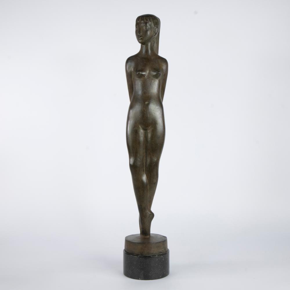 Jos de Decker comparable auction result: jos de decker 1912 2000 patinated bronze sculpture ballerine avec queue de cheval numbered ea iv vi signed and foundry stamp lost wax d de groeve