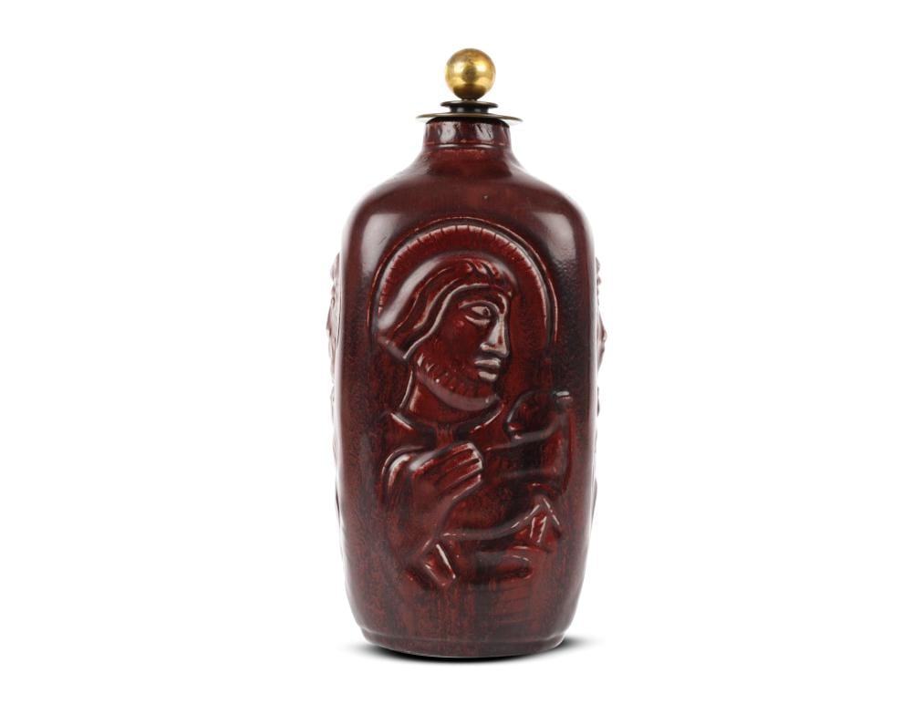 Jais Nielsen comparable auction result: jais nielsen knud andersen for royal copenhagen stoneware lidded vase decorated with oxblood glaze with bronze lid