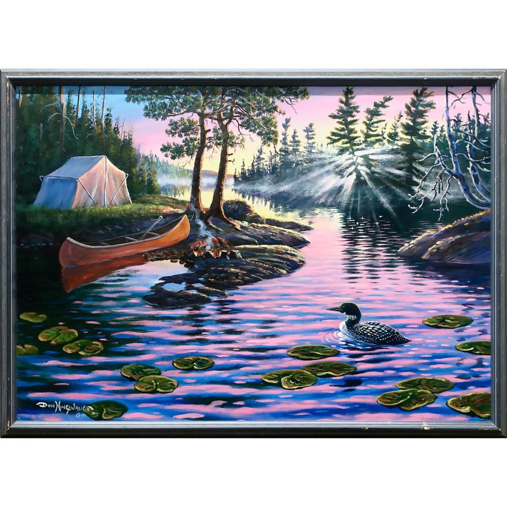 Don Ningewance comparable auction result: don ningewance canadian b 1948 untitled encampment at sunset