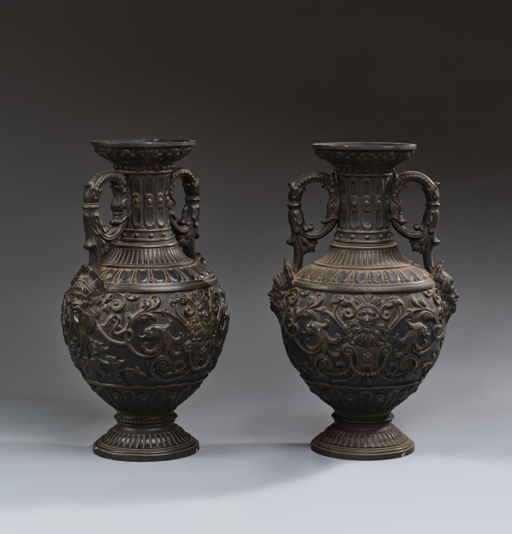 Johann Maresch comparable auction result: johann maresch 1821 1914 paire de vases balustres en terre cuite patine brune l imitation du bronze et d cor l antique d entrelacs feuillag s
