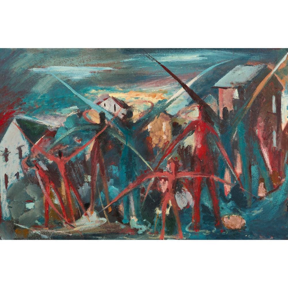 Roger Kemp comparable auction result: roger kemp 1908 1987 figures and building c 1945 oil on board 60 x 90cm