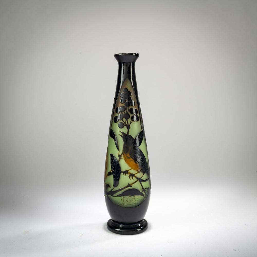 Paul Nicolas comparable auction result: paul nicolas nancy vase oiseaux et sorbiers 1925 30