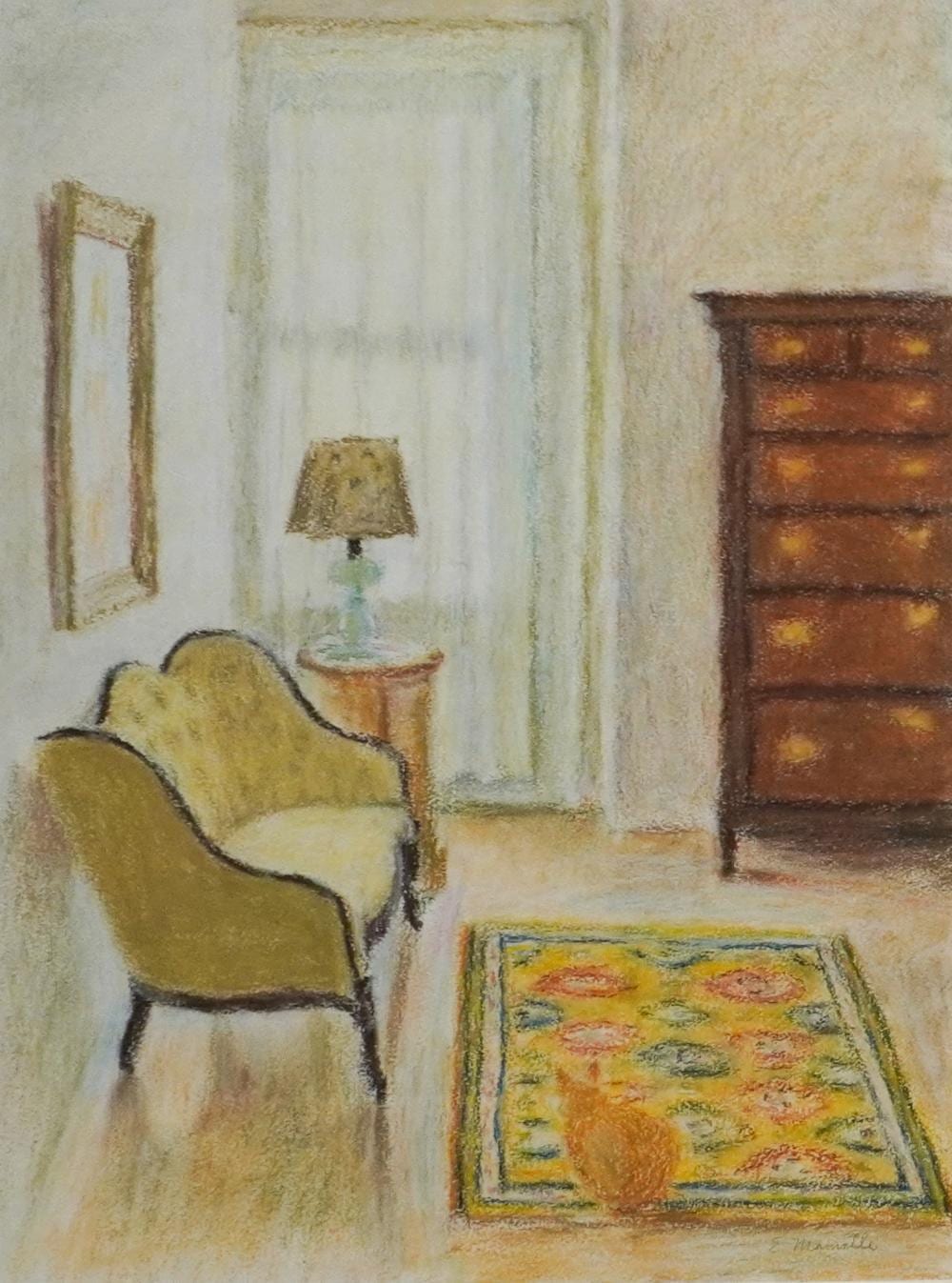 Elsie Manville comparable auction result: elsie manville american b 1922 interior scene oil pastel on paper signed l r frame 27 3 4 x 21 3 4 in 70 5 x 55 2 cm