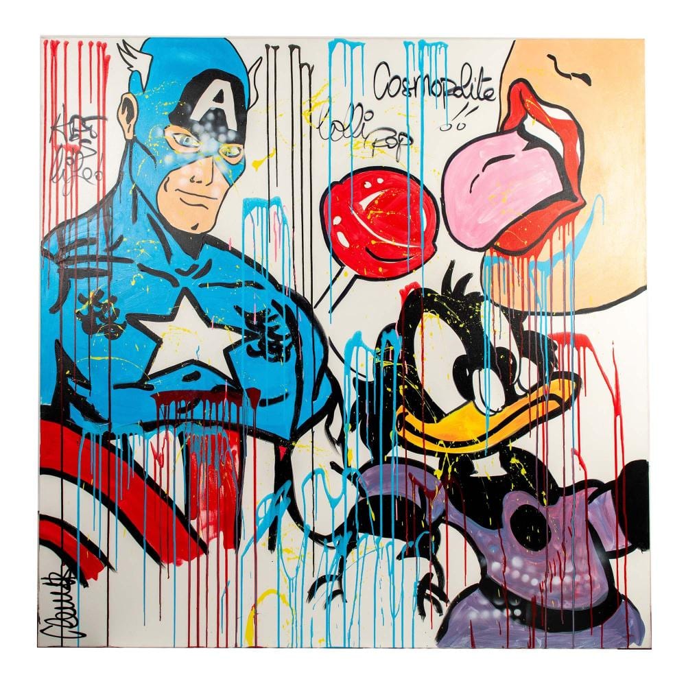 CLEM$ comparable auction result: clem pop art original acrylic on canvas captain america signed