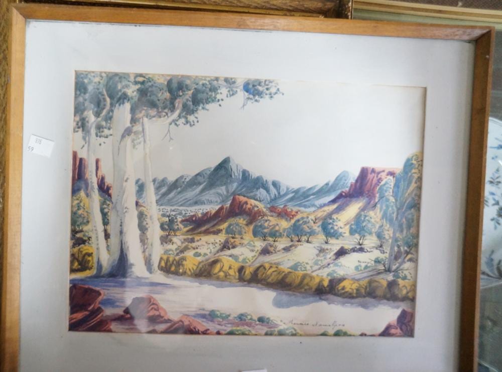 Maurice Namatjira comparable auction result: maurice namatjira watercolour australian landscape 26 x 35 cm
