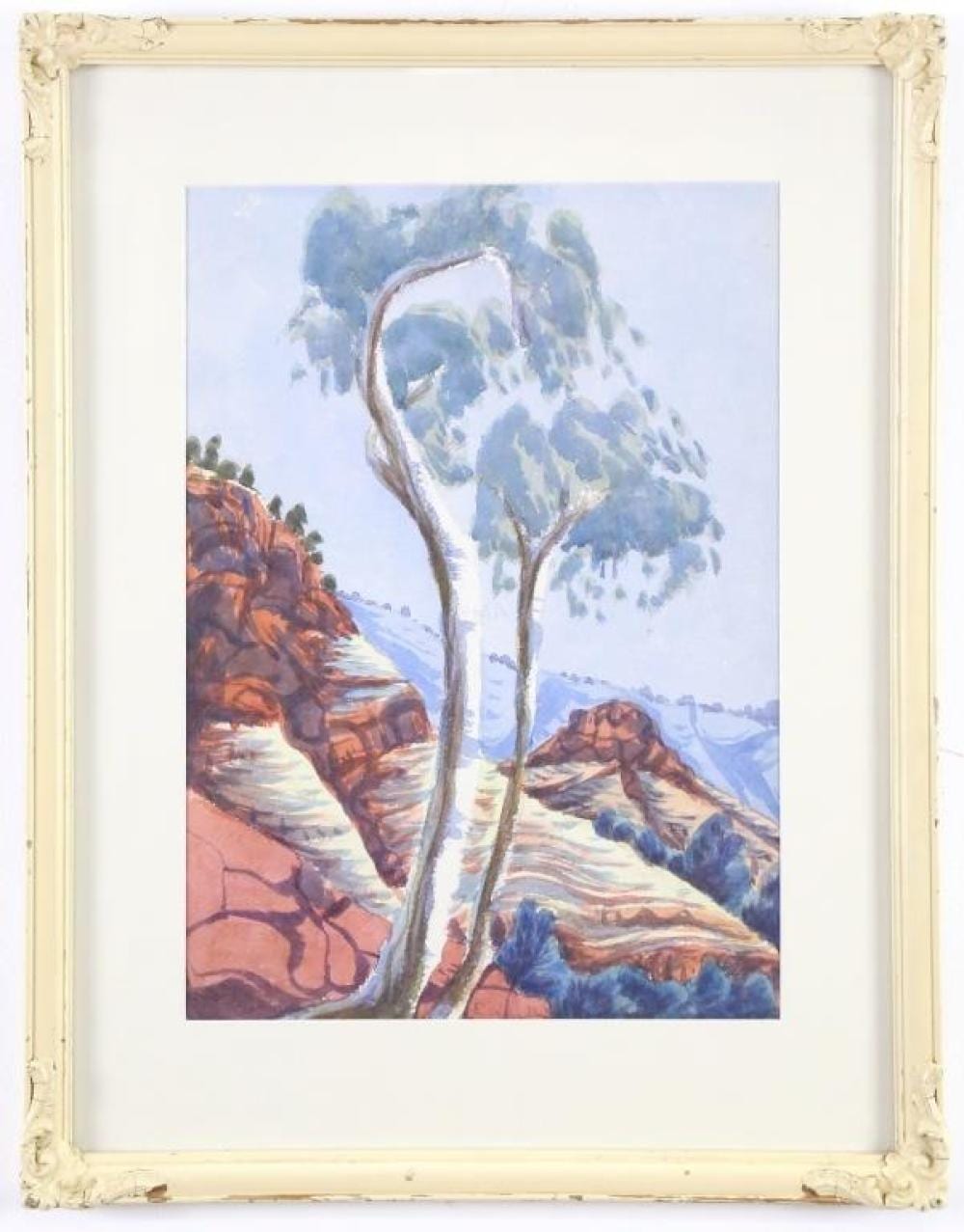 Ewald Namatjira comparable auction result: ewald namatjira 1930 1984 central australian landscape watercolour on paper signed lc ewald 38 5cm x 28cm