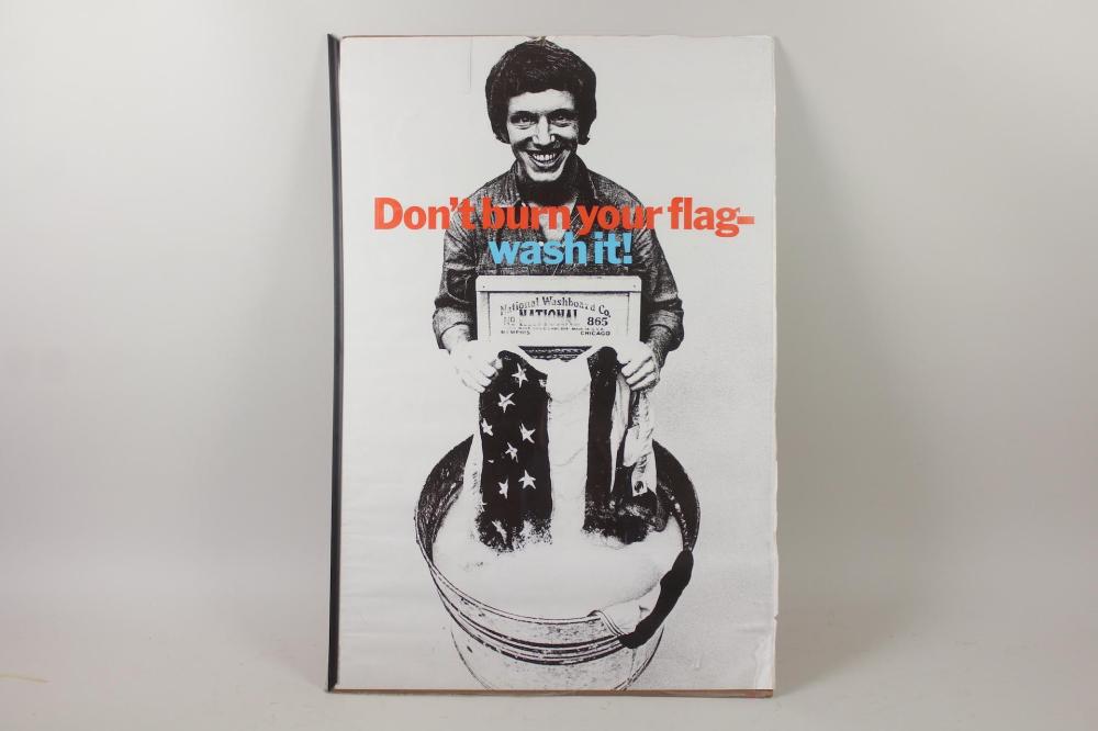 1970s Washboard Ad Poster "Don't Burn Your Flag America Wash It" sold by Public Sale Auction House, lot 144 — auction record photograph