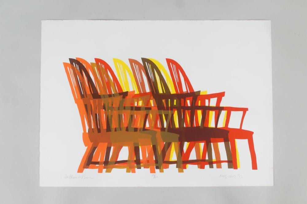 Arnold Mesches comparable auction result: arnold mesches the chair in browns serigraph 1973